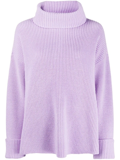Alice And Olivia Mel Open-back Ribbed Wool-blend Turtleneck Sweater In Purple