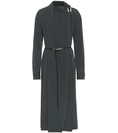 Bottega Veneta Belted Embellished Wool Wrap Dress In Green