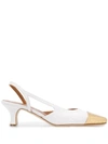 Paris Texas Croc-embossed Leather Cap-toe Slingbacks In White