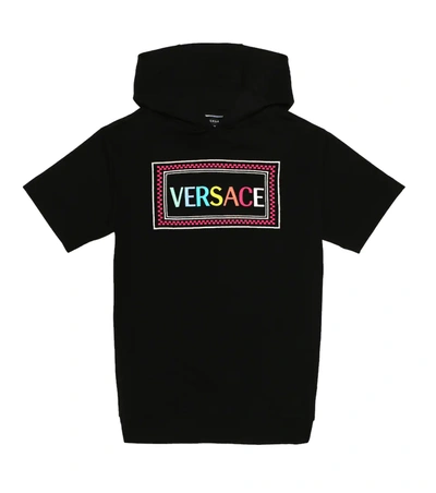 Versace Kids' Embroidered Logo Cotton Sweat Dress In Black