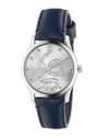 Gucci Unisex G-timeless King Snake Leather Strap Stainless Steel Watch In Blue