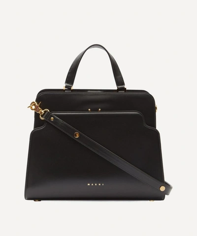 Marni Trunk Reverse Leather Tote Bag In Black