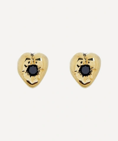 Acanthus Gold Heavy Heart Black Diamond Stud Earrings