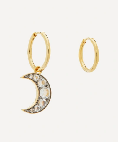 Theodora Warre Gold-plated Crystal And Mother Of Pearl Moon Mismatched Hoop Earrings