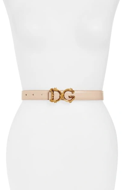 Dolce & Gabbana Baroque Dg Logo Leather Belt In Powder
