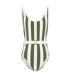 Solid & Striped Ann Marie Belted Striped Lycra Swimsuit In Safari Stripe