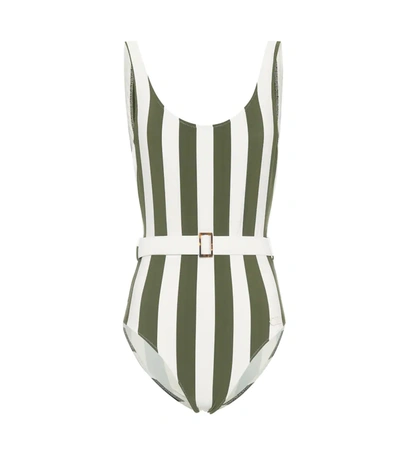 Solid & Striped Ann Marie Belted Striped Lycra Swimsuit In Safari Stripe