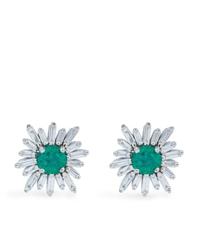Suzanne Kalan White Gold Diamond And Emerald Fireworks Earrings