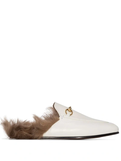 Gucci Princetown Shearling Slippers In White