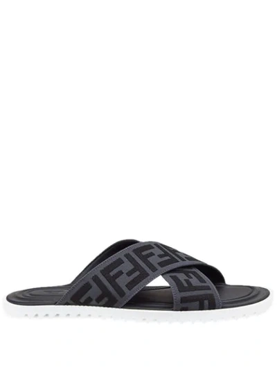 Fendi Jacquard Crossover Slides In Gris