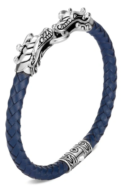 John Hardy Sterling Silver & Leather Legends Naga Dragon Head Station Bracelet In Metallic Silver