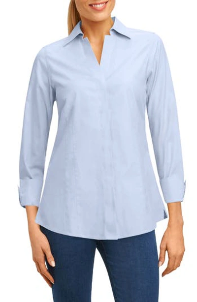 Foxcroft Taylor Non-iron Button-down Top In Blue Wave