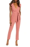 Adelyn Rae Cai Ruffle Cap Sleeve Jumpsuit In Dusty Pink