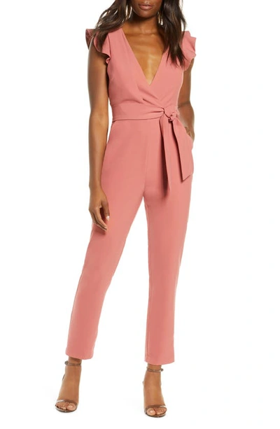 Adelyn Rae Cai Ruffle Cap Sleeve Jumpsuit In Dusty Pink