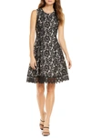 Donna Ricco Bonded Floral Lace Sleeveless Fit & Flare Dress In Black