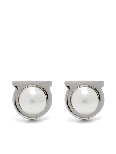 Ferragamo Imitation Pearl Gancio Stud Earrings In Silver/ Pearl