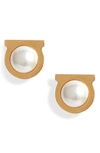 Ferragamo Imitation Pearl Gancio Stud Earrings In Gold/ Pearl