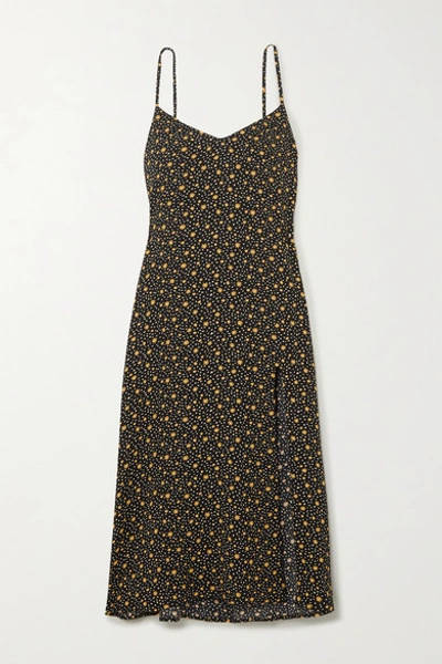 Reformation Crimini Floral-print Crepe Midi Dress In Black