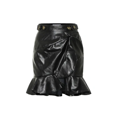 Self-portrait Ruffled Faux-leather Skirt In Black