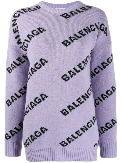 Balenciaga Over-sized Logo Print Sweater Purple