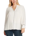 Vince Camuto Plus Size Contrast-trim Button-up Blouse In Pearl Ivory
