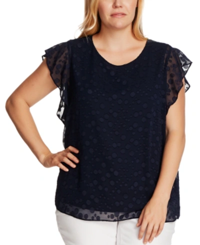 Vince Camuto Plus Size Patterned Flutter-sleeve Top In Caviar