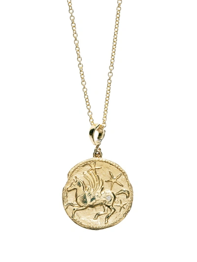 Azlee Limited Edition Large Pegasus Diamond Coin Necklace In Gold