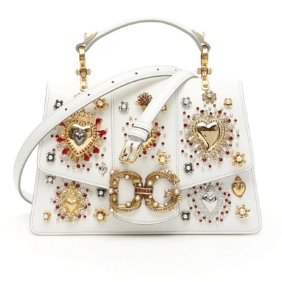Dolce & Gabbana Dg Amore Bag In Calfskin With Heart Embroidery In White