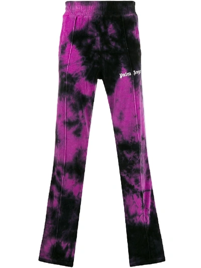 Palm Angels Logo-print Tie-and-dye Velvet Tracksuit Bottoms In Purple