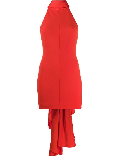 Solace London Maja Halterneck Stretch-crepe Mini Dress In Blood+orange