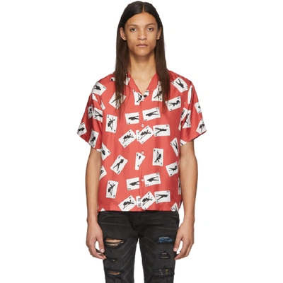 Amiri Short-sleeve Cards Button-front Silk Shirt In Red