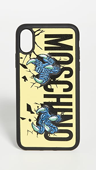 Moschino Logo Claws X Xs Iphone Case In Fantasy Print Yellow Modesens