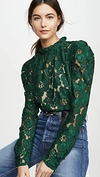 Wayf Emma Puff Sleeve Lace Top In Hunter