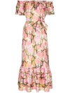 Borgo De Nor Agata Ruffled Floral-print Silk-blend Midi Dress In Pink