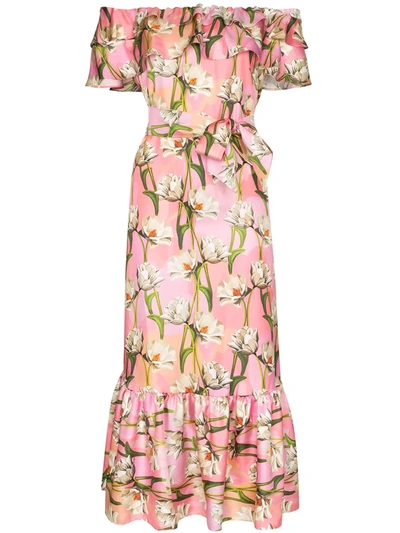 Borgo De Nor Agata Ruffled Floral-print Silk-blend Midi Dress In Pink