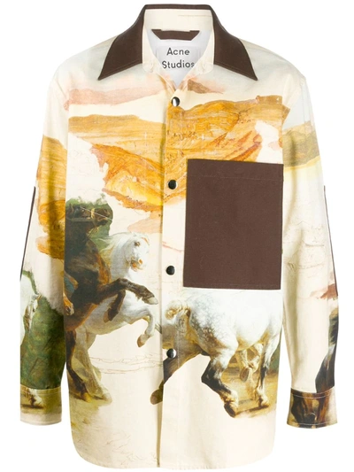 ジャケット・アウター Acne Studios horse print mod coat Acne Studios Horse-print Chore Jacket Cream Multi In Neutrals