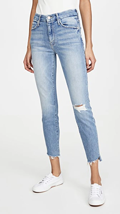 Mother The Looker High-rise Ankle Skinny Fray Hem Distressed Jeans In Denim