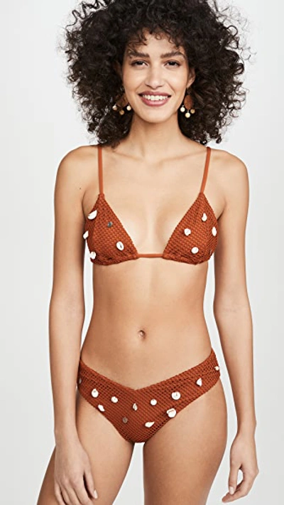 Weworewhat Cooper Shell Detail Bikini Top In Bran