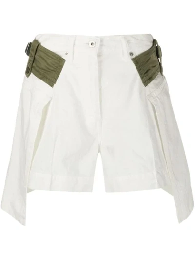 Sacai Layered High-low Denim Shorts In White