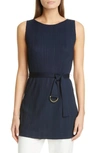 St John Variegated Ribbed Tunic Shell Top In Navy