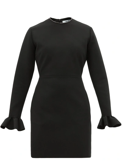 Msgm Crystal-embellished Stretch-crepe Mini Dress In Black