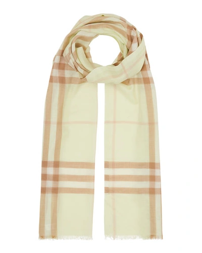 Burberry Lightweight Giant Check Wool & Silk Scarf In White