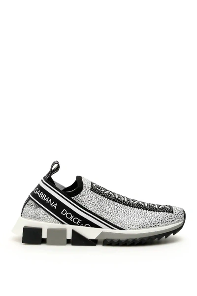 Dolce & Gabbana Running Knit Sneakers In Grey,white,black