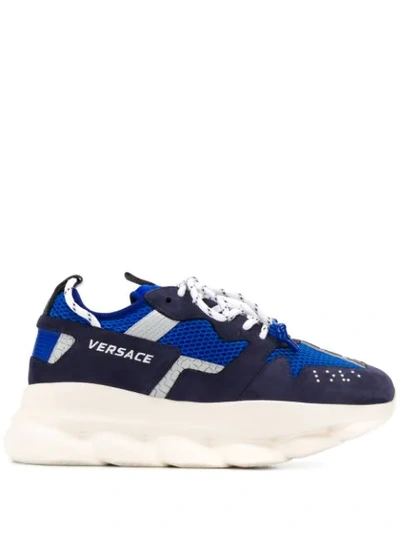 Versace Navy Chain Reaction 2 Sneakers In Blue,grey