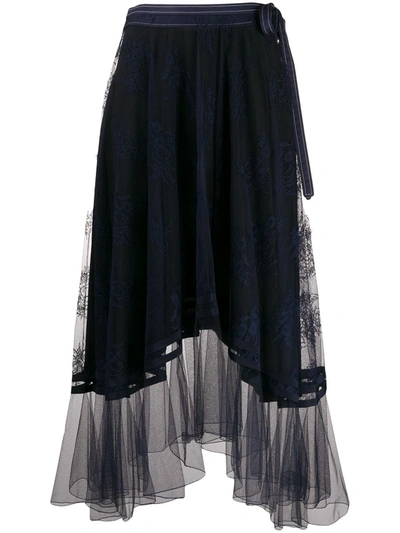 Chloé Ankle-length Lace Womens Skirt With Belt In Blue