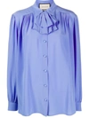 Gucci Crêpe De Chine Shirt Detachable Jabot Detail In Blue