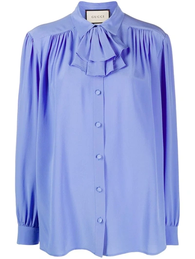 Gucci Crêpe De Chine Shirt Detachable Jabot Detail In Blue