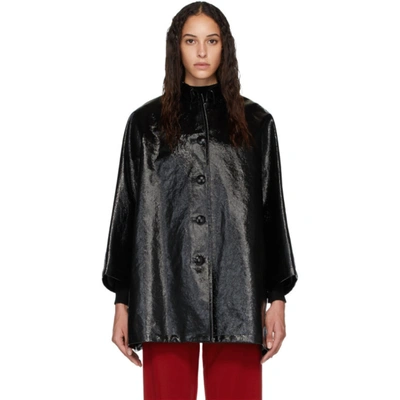 Balenciaga Coated Denim Buttoned Cocoon Jacket In Black