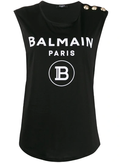 Balmain Logo Printed Cotton Jersey T-shirt In Black
