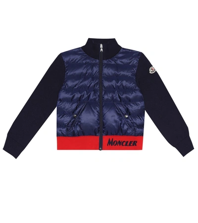 Moncler Cotton Knit & Nylon Down Jacket In Blue